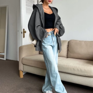 Kadın Renk Bloklu Bağcıklı Yaka Termal Astarlı Kapşonlu Sweatshirt, Uzun Kollu Üstler Model 5196