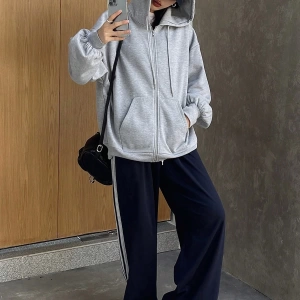 Kadın Renk Bloklu Bağcıklı Yaka Termal Astarlı Kapşonlu Sweatshirt, Uzun Kollu Üstler Model 5196