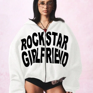 KADIN Rockstar Girlfriend Tam Fermuarlı Kısa Kapüşonlu Üst Cesur Sokak Giyimi Y2K Este Model 5202