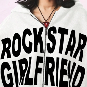 KADIN Rockstar Girlfriend Tam Fermuarlı Kısa Kapüşonlu Üst Cesur Sokak Giyimi Y2K Este Model 5202