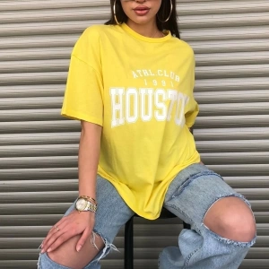 Kadın Sarı Houston Baskılı Oversize T-shirt