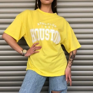 Kadın Sarı Houston Baskılı Oversize T-shirt