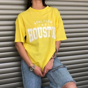 Kadın Sarı Houston Baskılı Oversize T-shirt