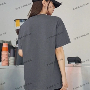 Kadın Siyah Airplane Baskılı Oversize