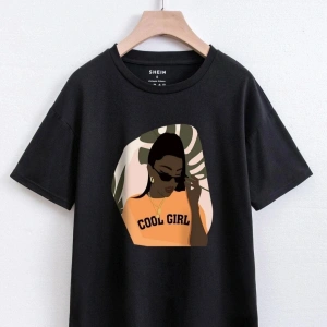Kadın Siyah Cool Gırl Oversize Bisiklet Yaka Tshirt