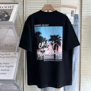 Kadın Siyah Enjoy Every Moment Baskılı Oversize Bisiklet Yaka Tshirt