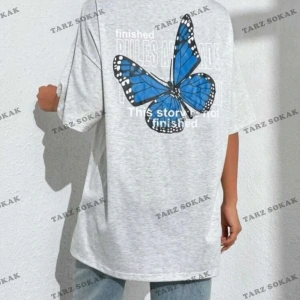 Kadın Siyah Florıda Baskılı Oversize Penye T-shirt