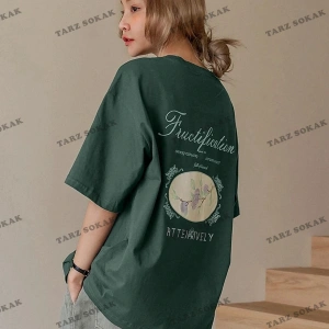 Kadın Siyah Fructification Baskılı Oversize