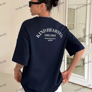 Kadın Siyah Kind Hearted Baskılı Oversize