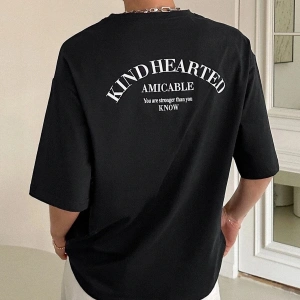 Kadın Siyah Kind Hearted Baskılı Oversize T-shirt