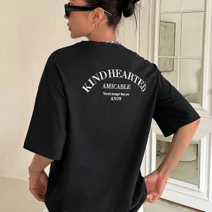 Kadın Siyah Kind Hearted Baskılı Oversize T-shirt