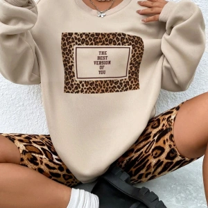 Kadın Siyah Leopar Oversize Bisiklet Yaka Sweatshirt Leoparsweat