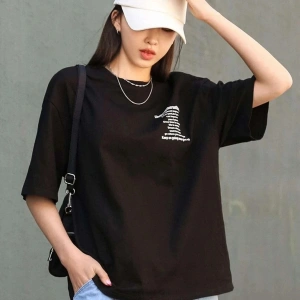 Kadın Siyah Nothing For Nothing Baskılı Oversize T-shirt