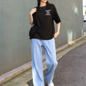 Kadın Siyah Nothing For Nothing Baskılı Oversize T-shirt