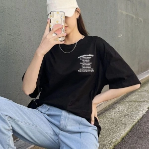 Kadın Siyah Nothing For Nothing Baskılı Oversize T-shirt