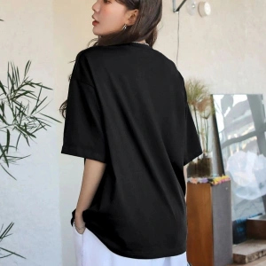 Kadın Siyah Original Vintage Raw Baskılı Oversize Bisiklet Yaka Tshirt