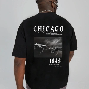 Kadın Siyah Oversize %100 Pamuk Chicago