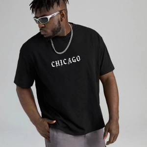 Kadın Siyah Oversize %100 Pamuk Chicago