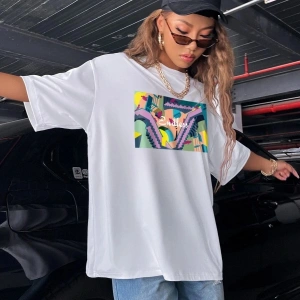 Kadın Siyah Oversize %100 Pamuk Endless Baskılı T-shirt