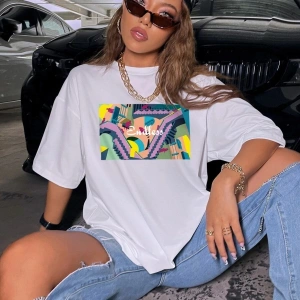 Kadın Siyah Oversize %100 Pamuk Endless Baskılı T-shirt