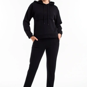 Kadın Siyah Renk Pis Dikiş Kanguru Cep Detaylı Eşofman Takımı