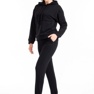 Kadın Siyah Renk Pis Dikiş Kanguru Cep Detaylı Eşofman Takımı