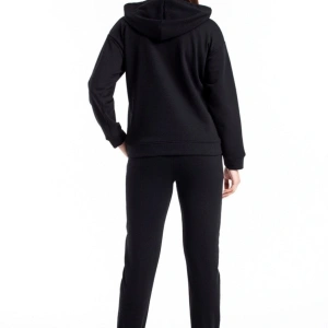 Kadın Siyah Renk Pis Dikiş Kanguru Cep Detaylı Eşofman Takımı