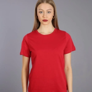 Kadın Slim Fit Yuvarlak Yaka Basic T-shirt Kırmızı