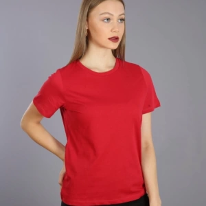 Kadın Slim Fit Yuvarlak Yaka Basic T-shirt Kırmızı