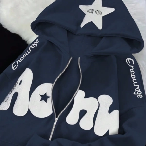 Kadın Sonbahar Ve Kış Mektup Baskılı Fermuarlı Pat Uzun Kollu Kapşonlu Sweatshirt, Uzu Model 5132