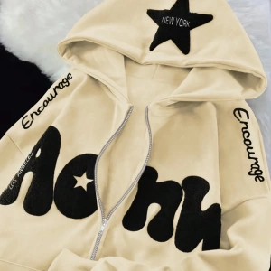 Kadın Sonbahar Ve Kış Mektup Baskılı Fermuarlı Pat Uzun Kollu Kapşonlu Sweatshirt, Uzu Model 5132