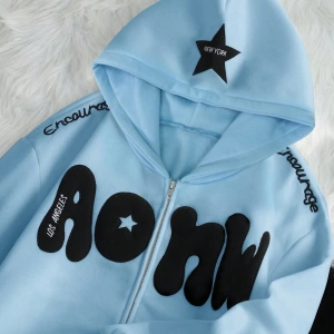Kadın Sonbahar Ve Kış Mektup Baskılı Fermuarlı Pat Uzun Kollu Kapşonlu Sweatshirt, Uzu Model 5132