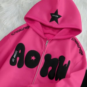 Kadın Sonbahar Ve Kış Mektup Baskılı Fermuarlı Pat Uzun Kollu Kapşonlu Sweatshirt, Uzu Model 5132