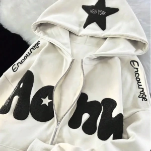 Kadın Sonbahar Ve Kış Mektup Baskılı Fermuarlı Pat Uzun Kollu Kapşonlu Sweatshirt, Uzu Model 5132