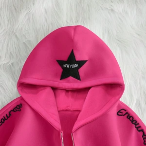 Kadın Sonbahar Ve Kış Mektup Baskılı Fermuarlı Pat Uzun Kollu Kapşonlu Sweatshirt, Uzu Model 5132