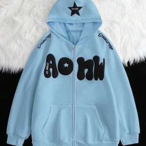 Kadın Sonbahar Ve Kış Mektup Baskılı Fermuarlı Pat Uzun Kollu Kapşonlu Sweatshirt, Uzu Model 5132