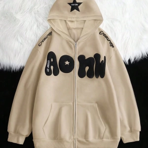 Kadın Sonbahar Ve Kış Mektup Baskılı Fermuarlı Pat Uzun Kollu Kapşonlu Sweatshirt, Uzu Model 5132