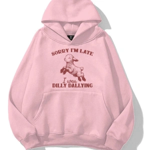 Kadın Sorry Im Late Sweatshirt Pembe