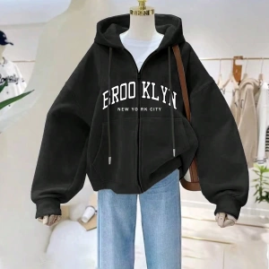 Kadın Sweatshirt Ceket, Sonbahar/Kış, Fermuarlı Kapatma, Termal Astarlı, Amerikan Stili, Logo Model 5136