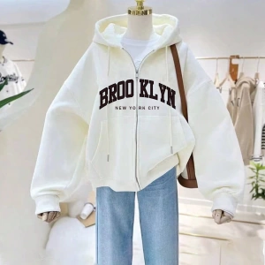 Kadın Sweatshirt Ceket, Sonbahar/Kış, Fermuarlı Kapatma, Termal Astarlı, Amerikan Stili, Logo Model 5136