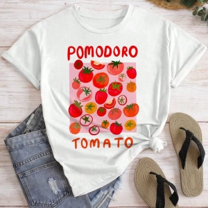 Kadın Tişört Üstleri, Kırmızı Domates Grafik Baskı, pomodoro Domates Meyve Domates, Sevimli