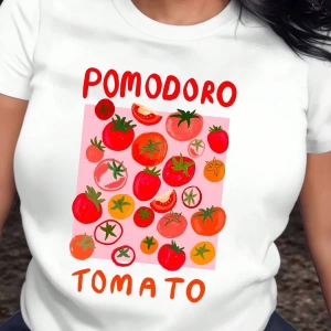 Kadın Tişört Üstleri, Kırmızı Domates Grafik Baskı, pomodoro Domates Meyve Domates, Sevimli