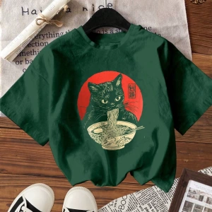 Kadın Yaz Rahat Kişiselleştirilmiş Baskılı Desen Yuvarlak Yaka Tişört Moda ve Çok Yönlü.