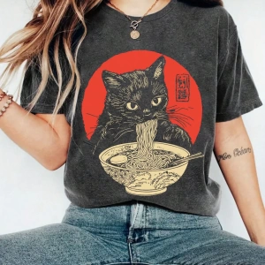 Kadın Yaz Rahat Kişiselleştirilmiş Baskılı Desen Yuvarlak Yaka Tişört Moda ve Çok Yönlü.