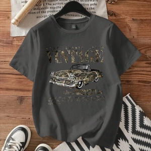 Kadın Yaz Renkli Harf Çiçek Desenli Yuvarlak Yaka Tişört Moda ve Çok Yönlüdür.Grafik Tişörtle