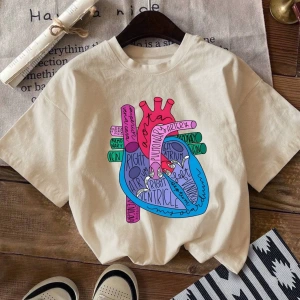 Kadın Yaz Renkli Harf Çiçek Desenli Yuvarlak Yaka Tişört Moda ve Çok Yönlüdür.Grafik Tişörtle