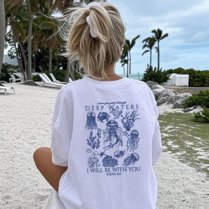 Kadın Yaz Yeni Basit Sevimli Deniz Yaşamı Baskı Rahat Tatil Stili Gevşek Çok Yönlü Yuvarlak Y