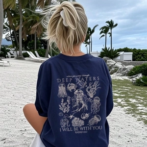 Kadın Yaz Yeni Basit Sevimli Deniz Yaşamı Baskı Rahat Tatil Stili Gevşek Çok Yönlü Yuvarlak Y