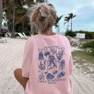 Kadın Yaz Yeni Basit Sevimli Deniz Yaşamı Baskı Rahat Tatil Stili Gevşek Çok Yönlü Yuvarlak Y