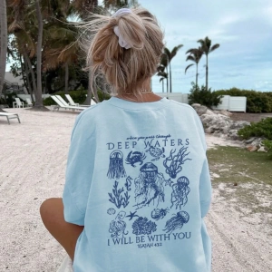 Kadın Yaz Yeni Basit Sevimli Deniz Yaşamı Baskı Rahat Tatil Stili Gevşek Çok Yönlü Yuvarlak Y